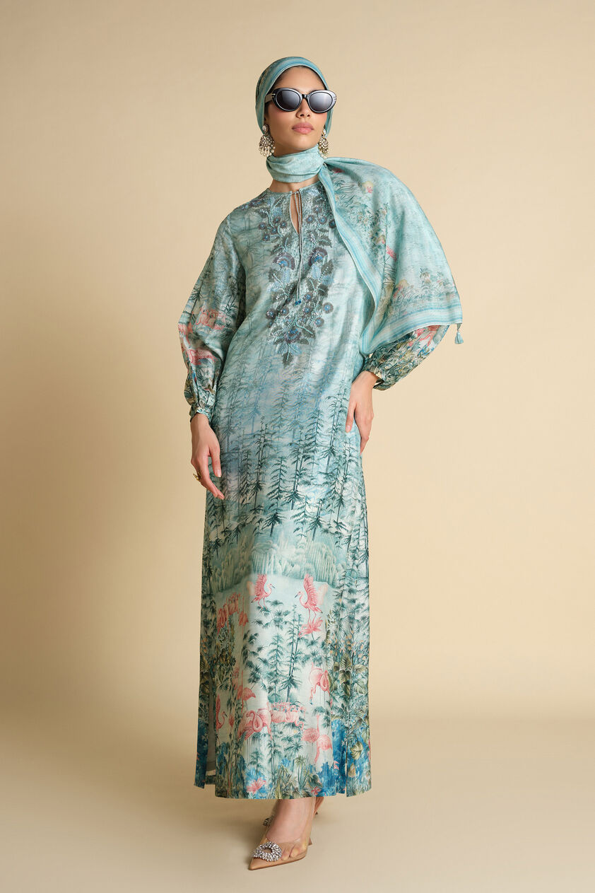 Nabha Printed Silk Stole - Powder Blue, Powder Blue, image 3